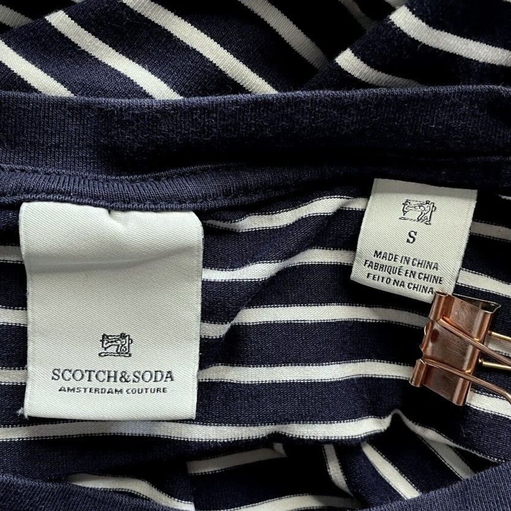 Scotch & Soda Crew Neck T Shirt Mens Size S Blue Stripe Short Sleeve Retro Tee - Picture 8 of 12